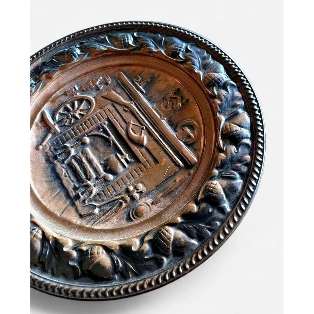 Coppercraft Guild Embossed Copper Plate with Raised Fireplace Scene
